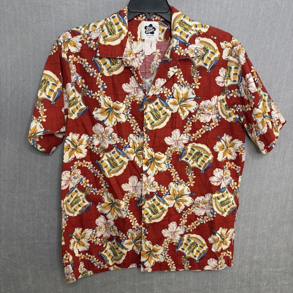Hilo Hattie Hawaiian Men's Shirt Red Short Sleeve Cotton Party Size XL Floral